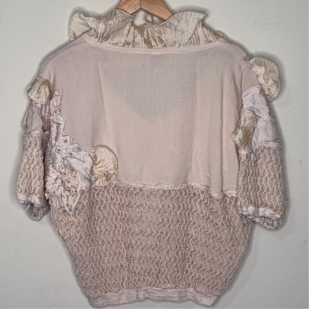 Vintage Light Pink/Ivory Knitted Top Loose Flounce No Size Tag - Picture 2 of 6